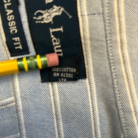 Ralph Lauren Classic Fit Button Down Oxford Shirt Blue Striped Cotton 17-34/35 - Picture 8 of 10